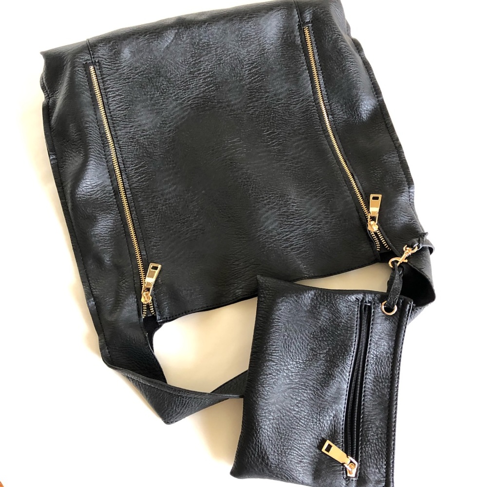Black boho bag, vegan butter soft leather
